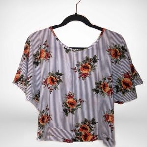 Striped Floral Open Back Top